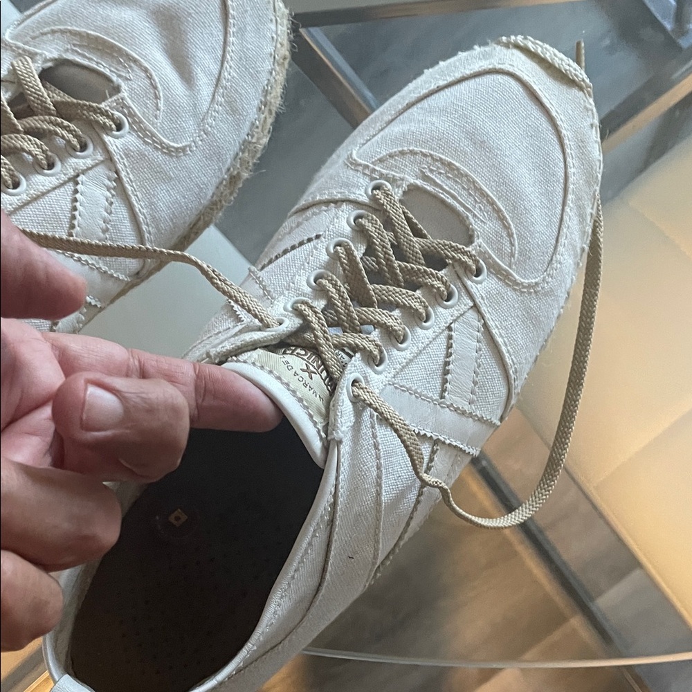 Beige Canvas Sneakers with Tan Laces